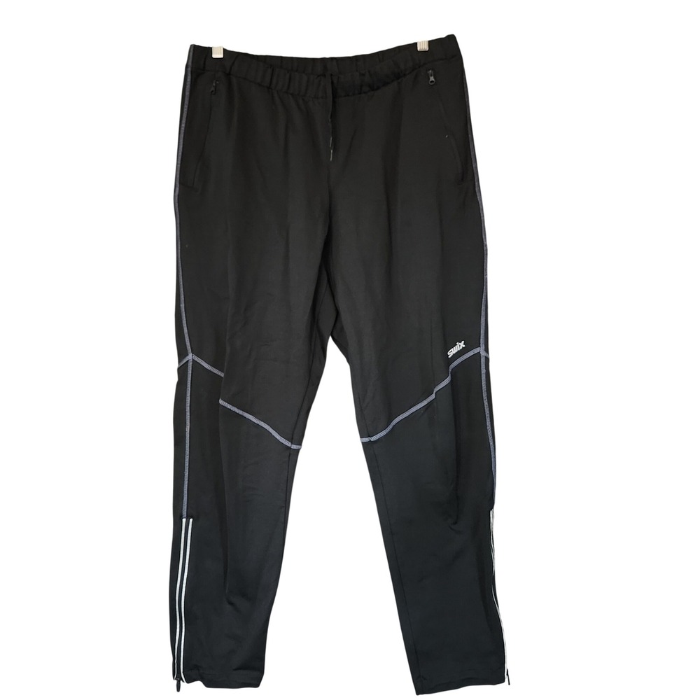 Swix Mens XL Black Cross Country Ski Pants Tapered Ankle Zip Athletic 22932
